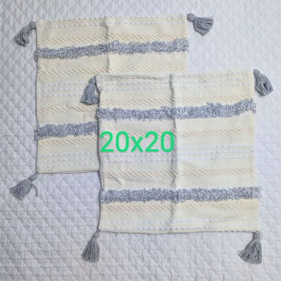 🤍 Set of 2 Boho Woven Pillow Covers 20x20 – Light Grey Tassel Style - Picture 7 of 7